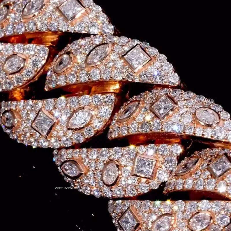 Custom 18mm Sterling Sier Rose Gold Plated GRA Moissanite Cuban Link Chain Necklace Bracelet