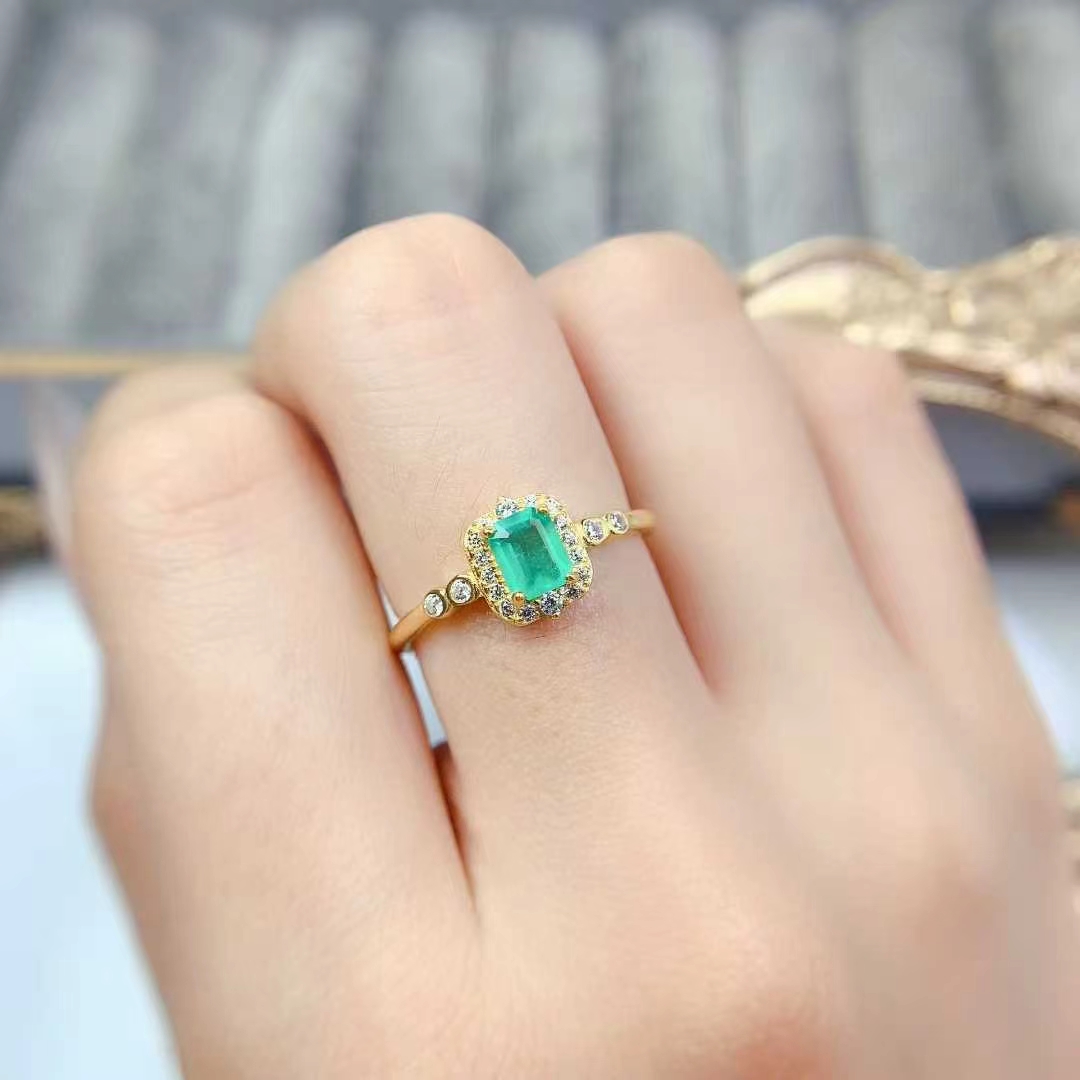 vintage design 925 silver gemstone ring natural emerald jewelry 4mm*5mm Colombian emerald jewelry with certificate