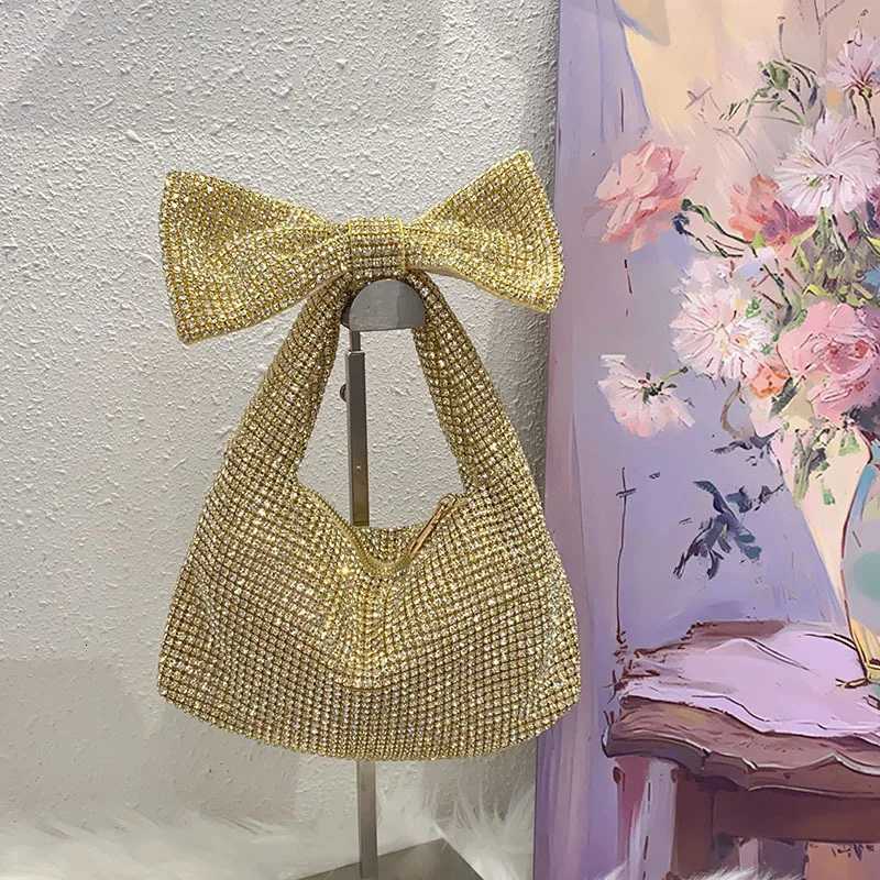 Bow shiny inflexible diamond rhinestone armpit bag celebrity temperament handbag shoulder bag Z251017