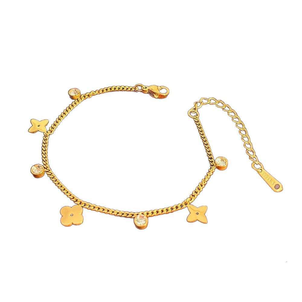 Light Fashion Ins Stainless Steel Cross Flower Bracelet Zircon High-end Feel Women's Gold-plated Jewelry