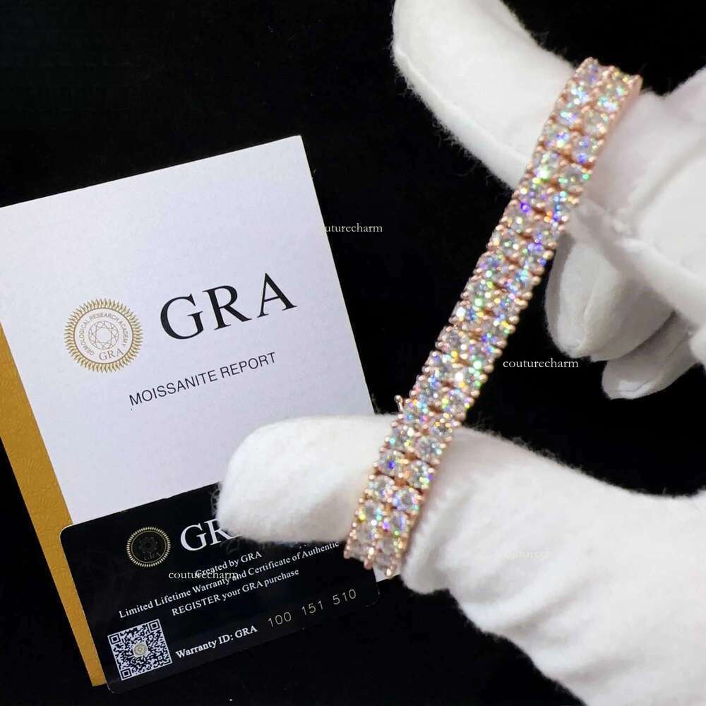 New design two rows real gold plated bracelet sterling sier vvs moissanite hip hop jewelry lab dia tennis chai