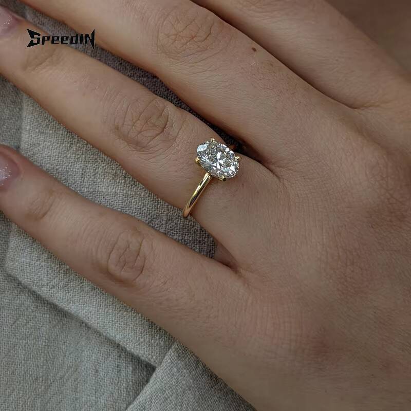 Speedin High Quality Jewelry Custom 14k 18k Goild DEF Oval Solitaire Single Lab Grown Diamond Engagement Ring