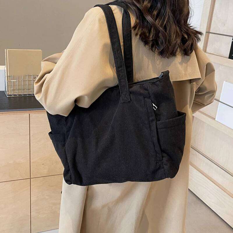 Women Corduroy Tote Casual Multi Pocket Handbag Adjustable Strap Crossbody Sling Zipper Shoulder Fall Winter Bag