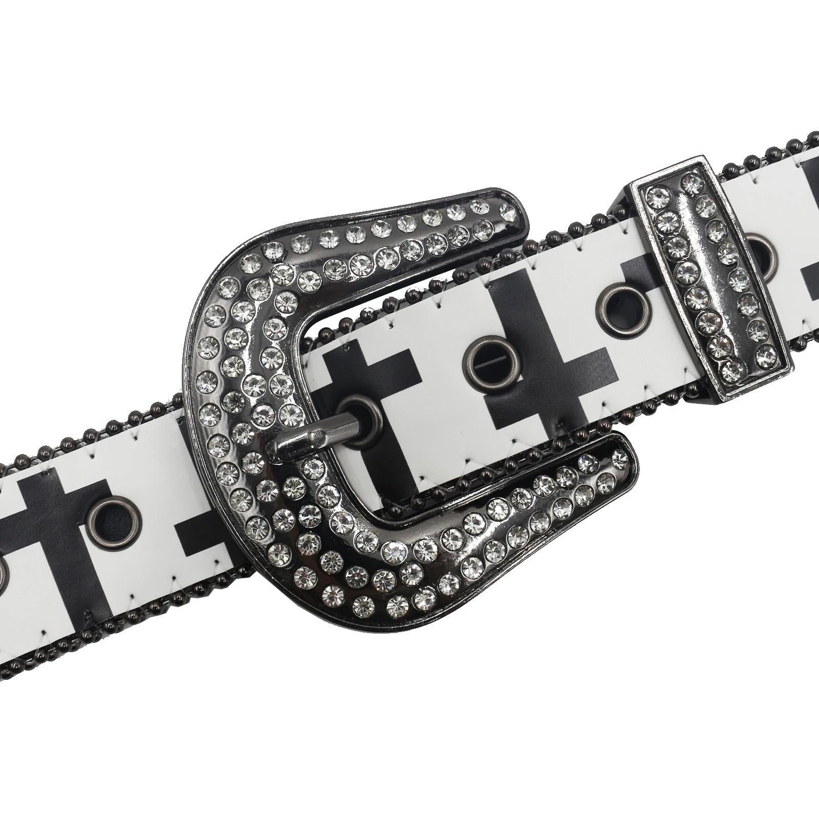 White T Rhinestone Belt Ladies Belt Diamond Soldier Belt Western Cowboy Y2K Fashion Belt Hip Hop Graffiti Style 251010