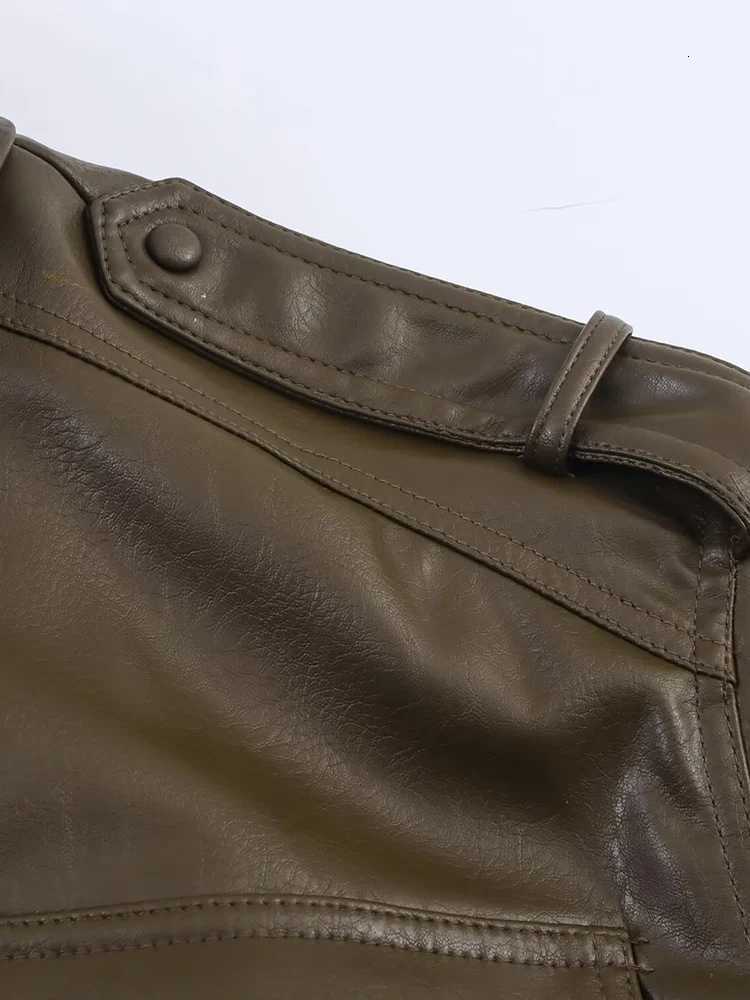 European and American style autumn new fashion womens clothing versatile imitation leather stand collar long sleeve short jackeT251017