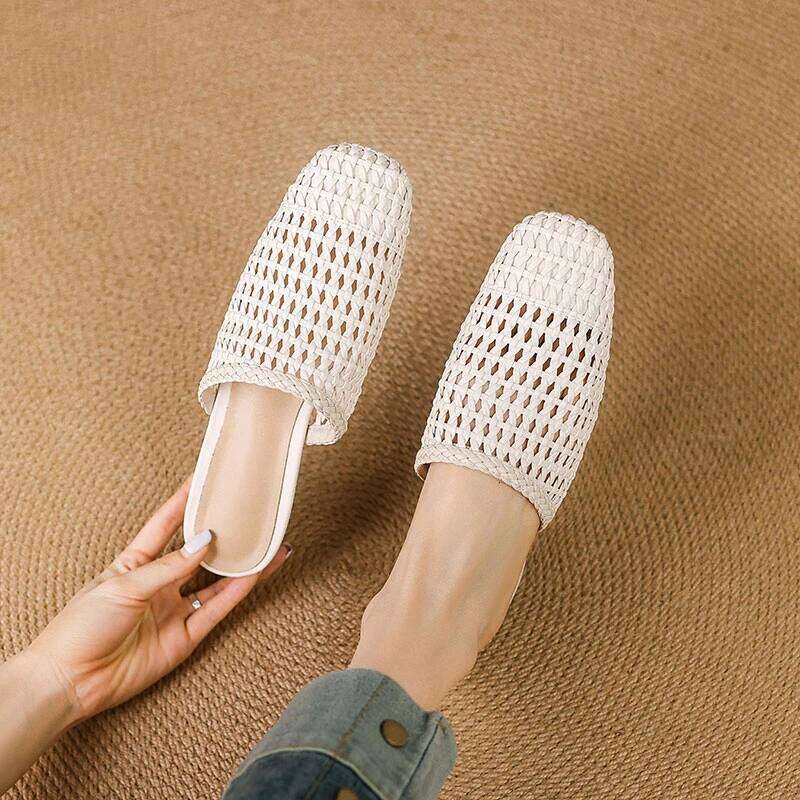 New Women's Mules Square Toes Hollow Out Two Layer Woman Slippers 2025 Summer Ladies High Quality Elegant Shoes