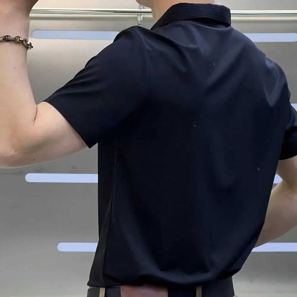 Men Summer Shirt Short Sleeves Turndown Collar Solid Color Slim Fit Patchwork Soft Breathable Formal Business Style Men Top J251017