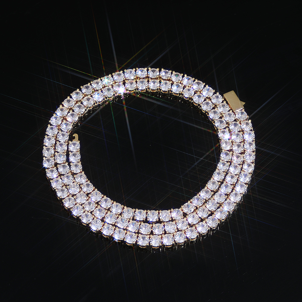 Hip Hop 5A CZ Diamonds Tennis Chain Necklace Bracelets Spring Chain Clasp 18K Real Gold Plated Jewelry