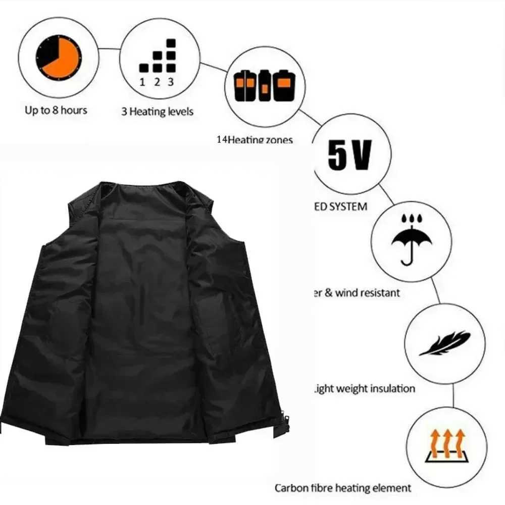 Heated Vest V Neck Smart Control Temperature Heating Cotton Coat Washable USB Winter Skiing Hiking Camping AntiCold Jacket H251017