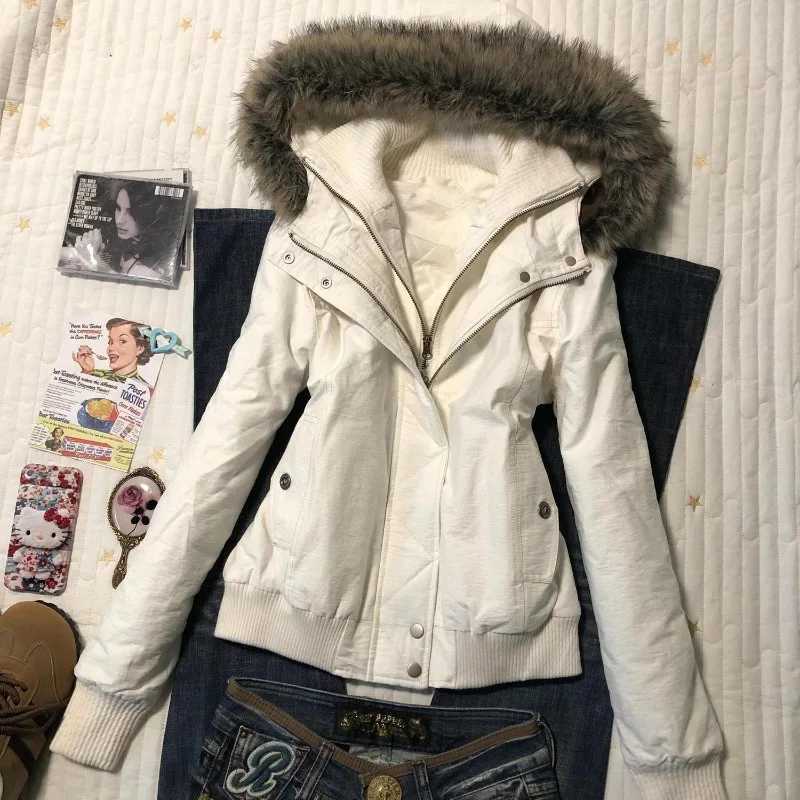 2025 Fashion Retro New Style Fur Collar Zipper Hooded Short Jacket Harajuku Street Loose Casual Solid Color Slim Short Jacket W251016