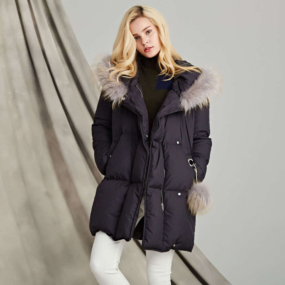 Winter New Goose Loose Style White Raccoon Fur Collar Thickened Down Jacket Women's Warmth