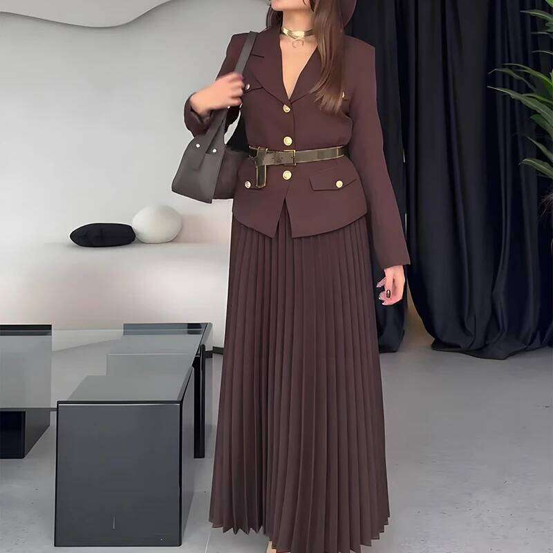 Simple Solid Color Commuting Outfit Elegant Temperament Slim Women's 2pc Set 2025 Spring Long Sleeved Jacket and Skirt Suit