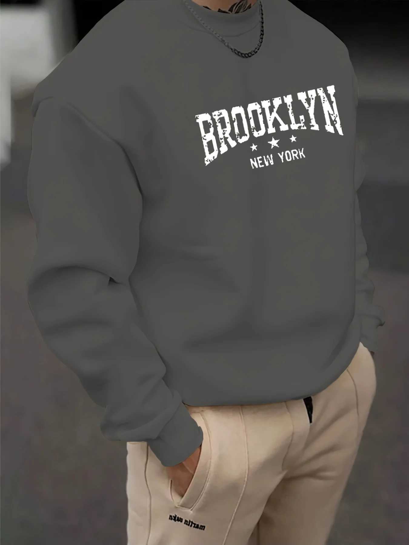 Mens autumn and winter fashionable casual loose Brooklyn letter graphic printed long sleeved round neck sweatshirt Z251017