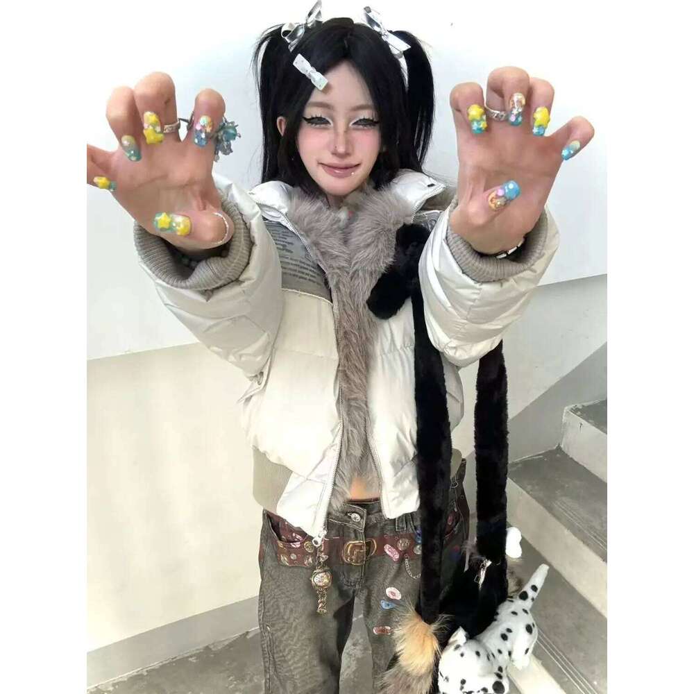 American Vintage Winter Clothes New Fashion Loose Casual Fur Collar Hooded Parkas Haruku Grunge Streetwear Y2k Jackets Outwear