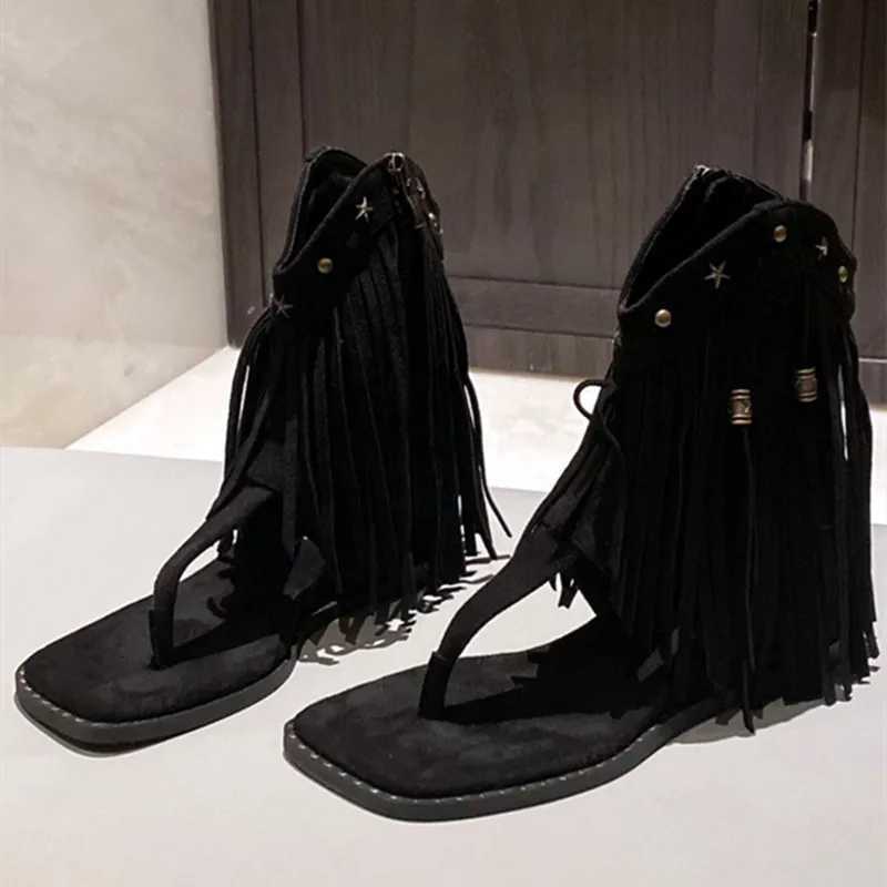 Metal Rivet Zipper Women Flipflops Fashion Fringe Flat Designer Sandals Summer Simple Comfortable Nonslip Women Roman Shoes Z251015