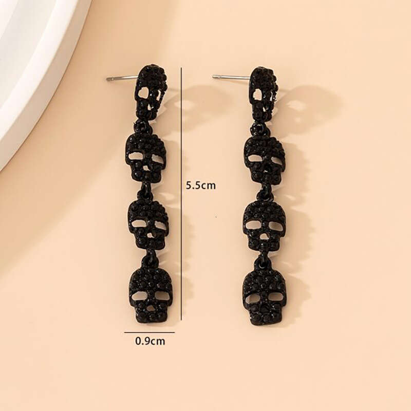 New Halloween Skull Head Dark Punk Style Earrings Fashion Exaggerated Trendy Alloy Ear Jewelry