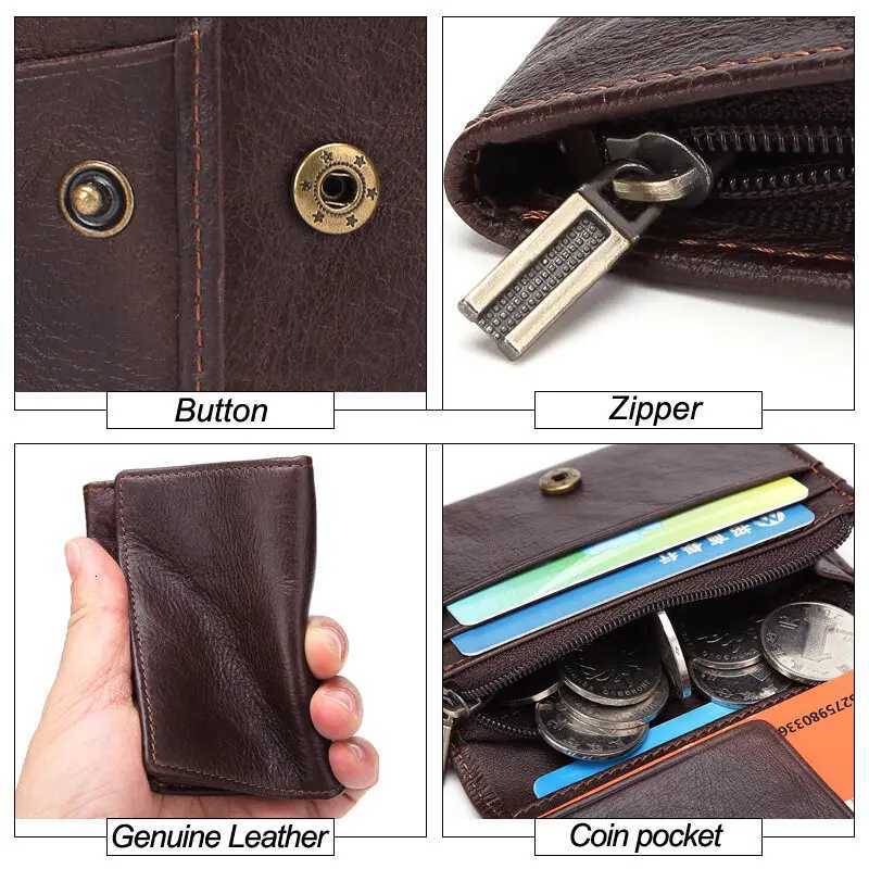 Mini Wallet Oil Wax Genuine Leather ID Credit Card Holder Casual Hasp Mens Short Handy Zipper Coin Purse Unisex AccessoriesW251017
