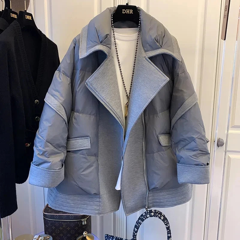 Womens Korean Style Winter Cottonpadded Jacket Suit Collar Panel Parka Coat Short Loose Fashion And Chic Jackets 251011