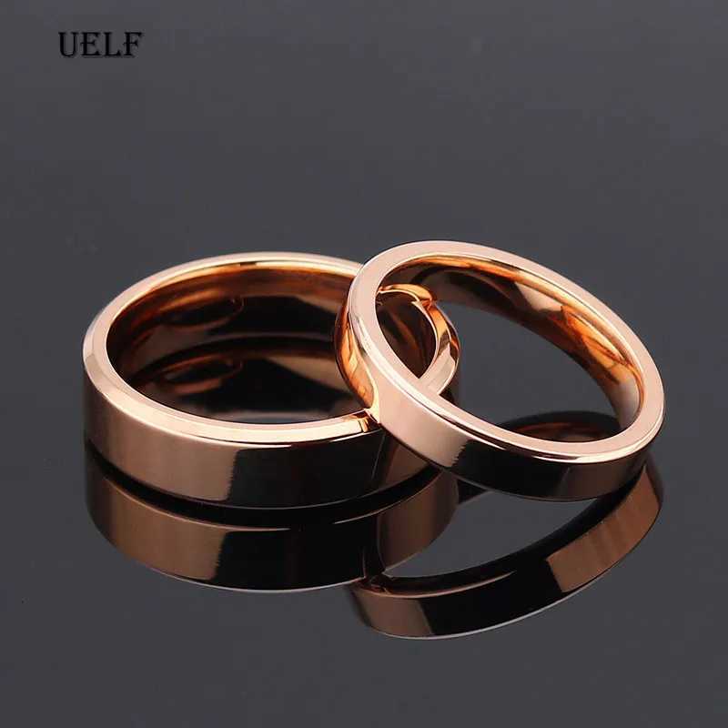 Uelf 4mm 6mm Classic Wedding Ring for Men Women Gold Black Silver Rose Color Stainless Steel US sizeW251017