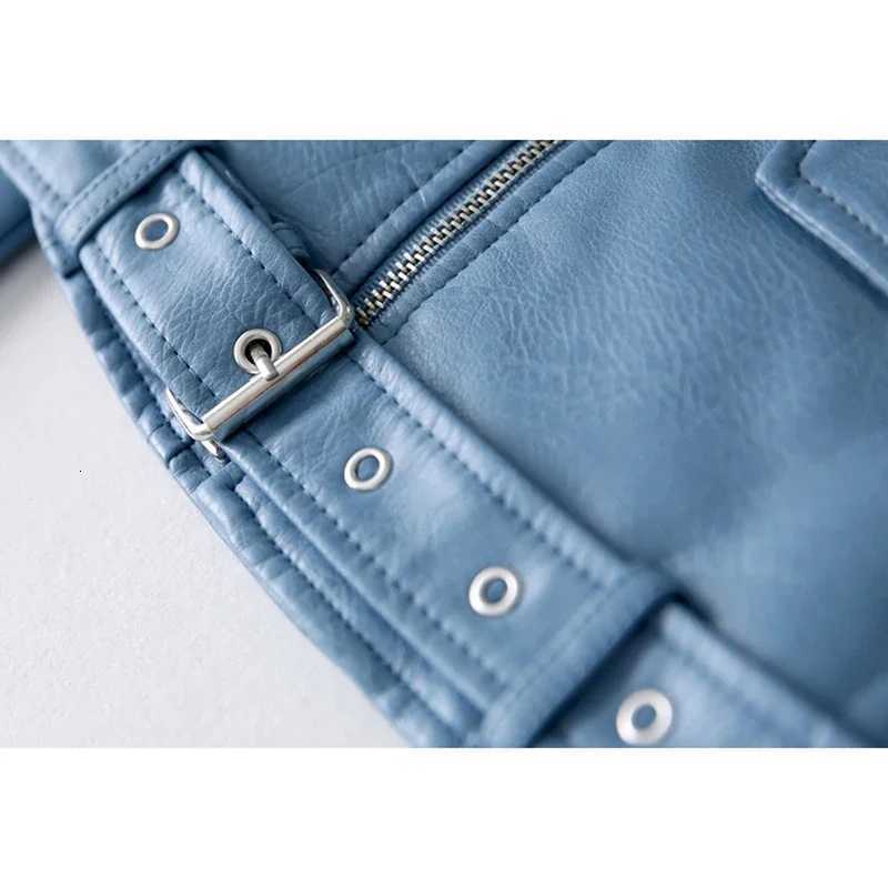 Spring New Women Short Faux PU Leather Jacket With Belt Pink Yellow Slim Lapel Streetwear Long Sleeve Biker Jacket Spring AutumnT251017