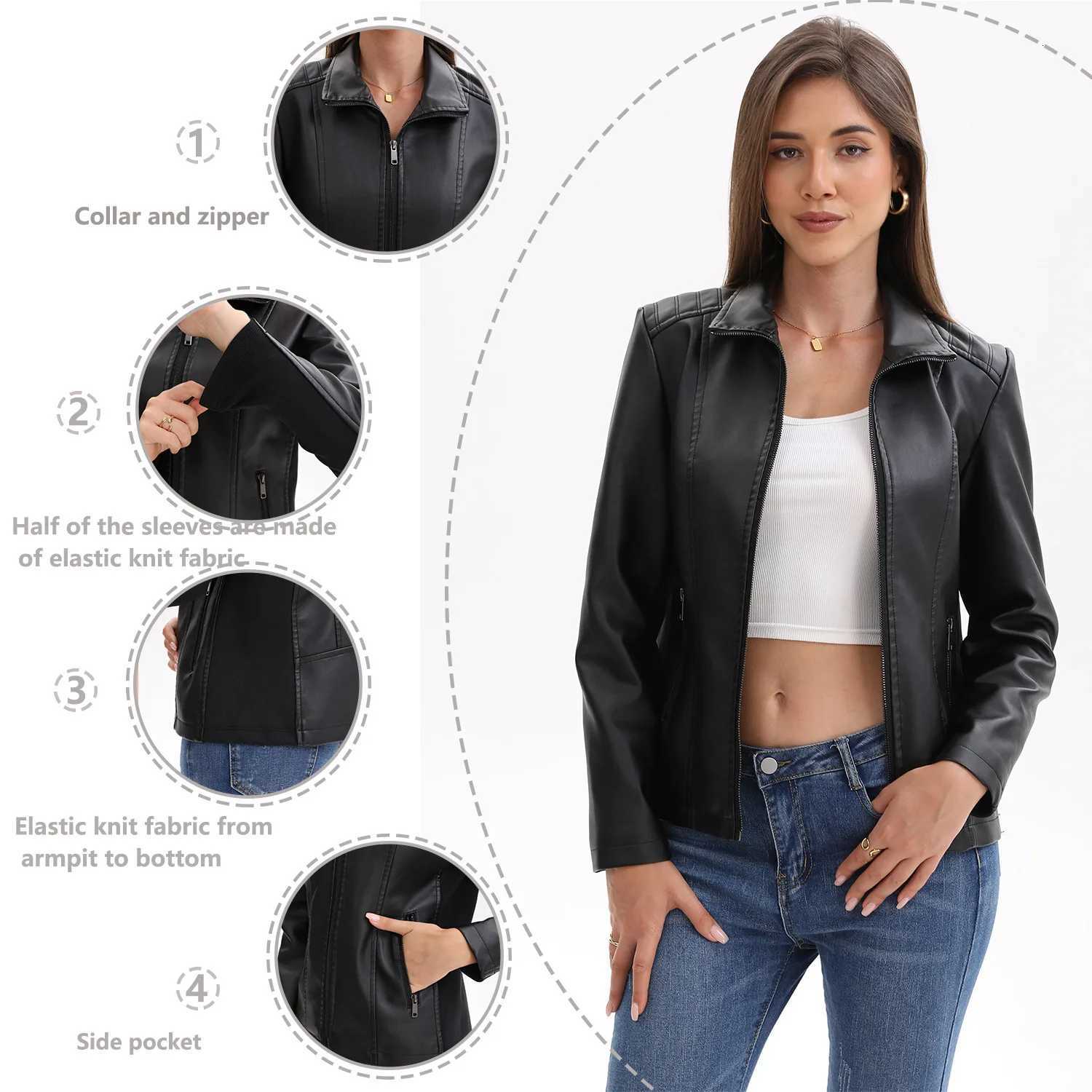 New In 2025 Fashion Womens Pu Leather Jacket Ladies Autumn Winter Solid Color Zipper Black CoatsT251017