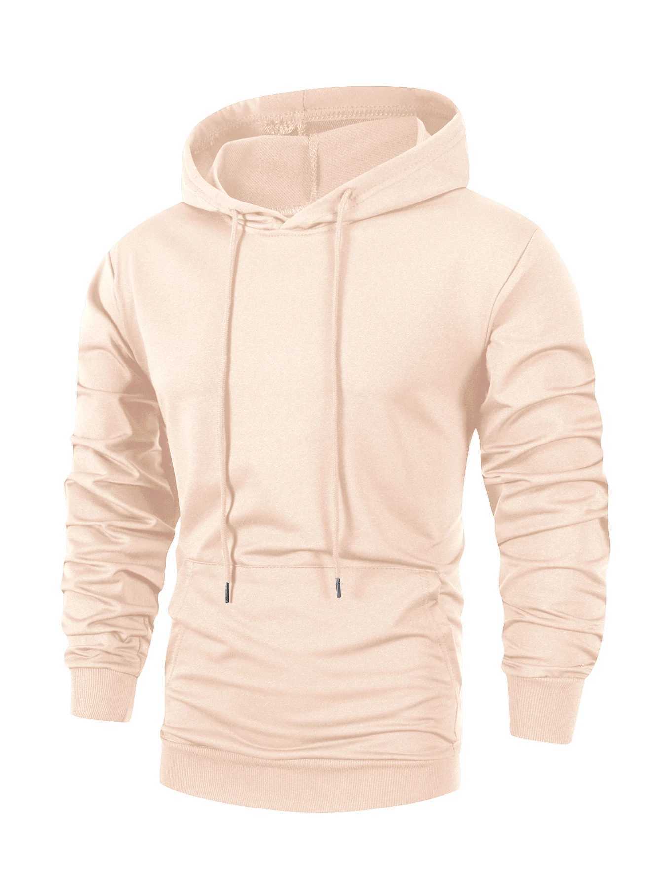 Mens Casual Hoodies Sweatshirt Autumn Solid Color Warm Long Sleeve Hooded Pullover Outdoor Streetwear Sportwear Male Clothing Z251017