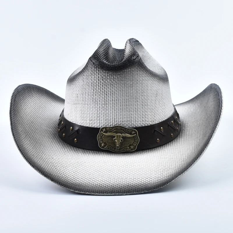 Western Style Straw Cowboy Summer Hats For Men Vintage Curled Wide Brim Cowgirl Hats Sombrero Hombre 251015