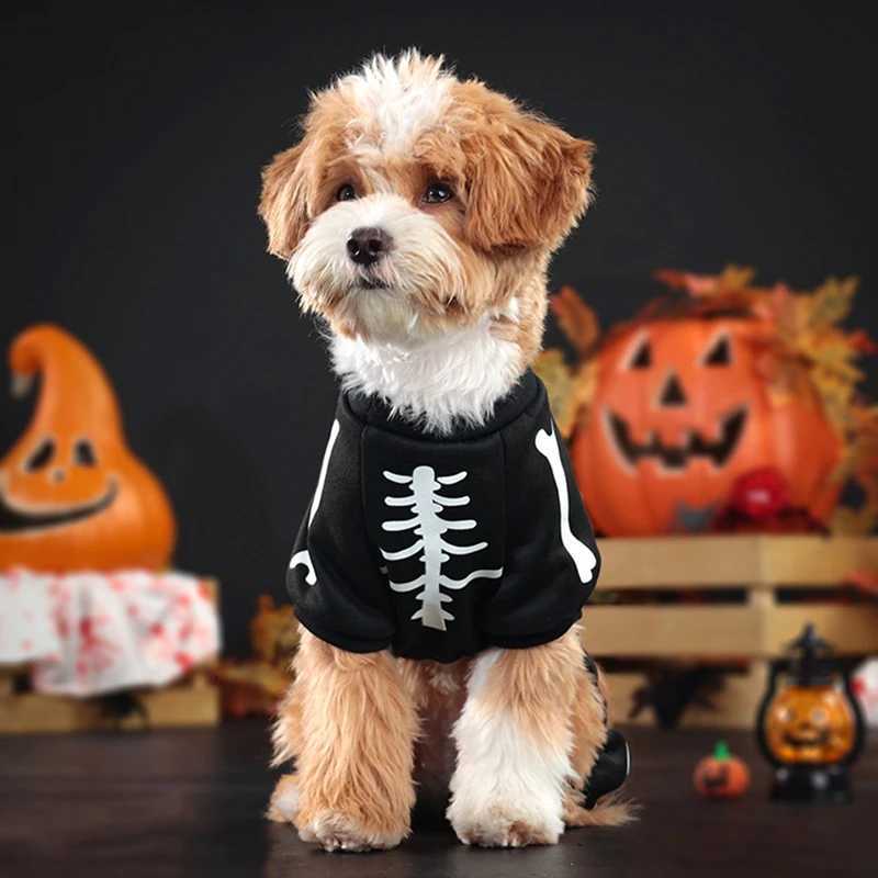 Halloween Dog Costume GlowintheDark Skeleton Bone Design Dog Clothes Cozy Polyester Jumpsuit for Small to Medium BreedsW251017