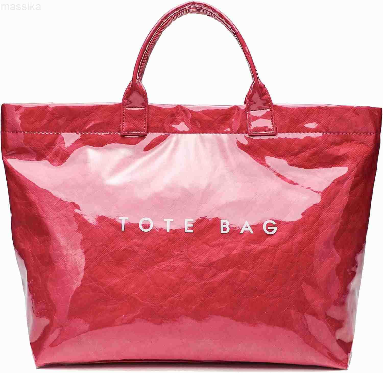 PVC Clear Tote Bag for Women Large Plastic Tote Beach Bag Kraft Paper Hobo Handbag Purse with Top Handle M251017