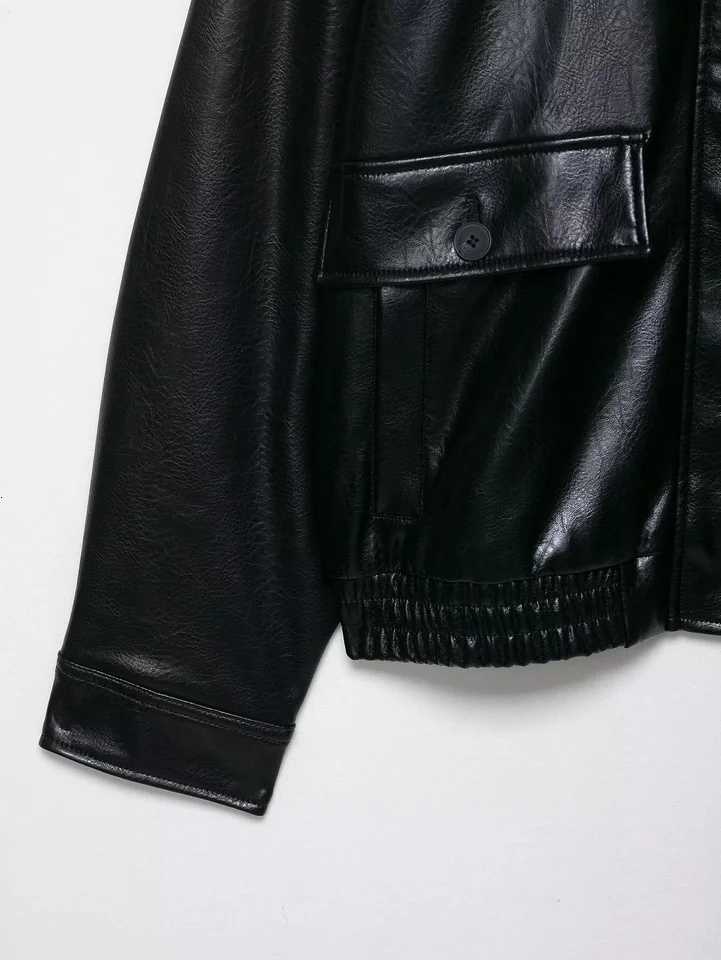 autumn new womens commuting casual simple versatile fashion Fuling longsleeved imitation leather pilot jacketT251017