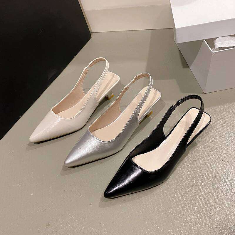 Fashion Female New Women's Pumps Solid Color Simple Mid Heel Sexy Pointed Toe Slingback Elegant Dress Shoes