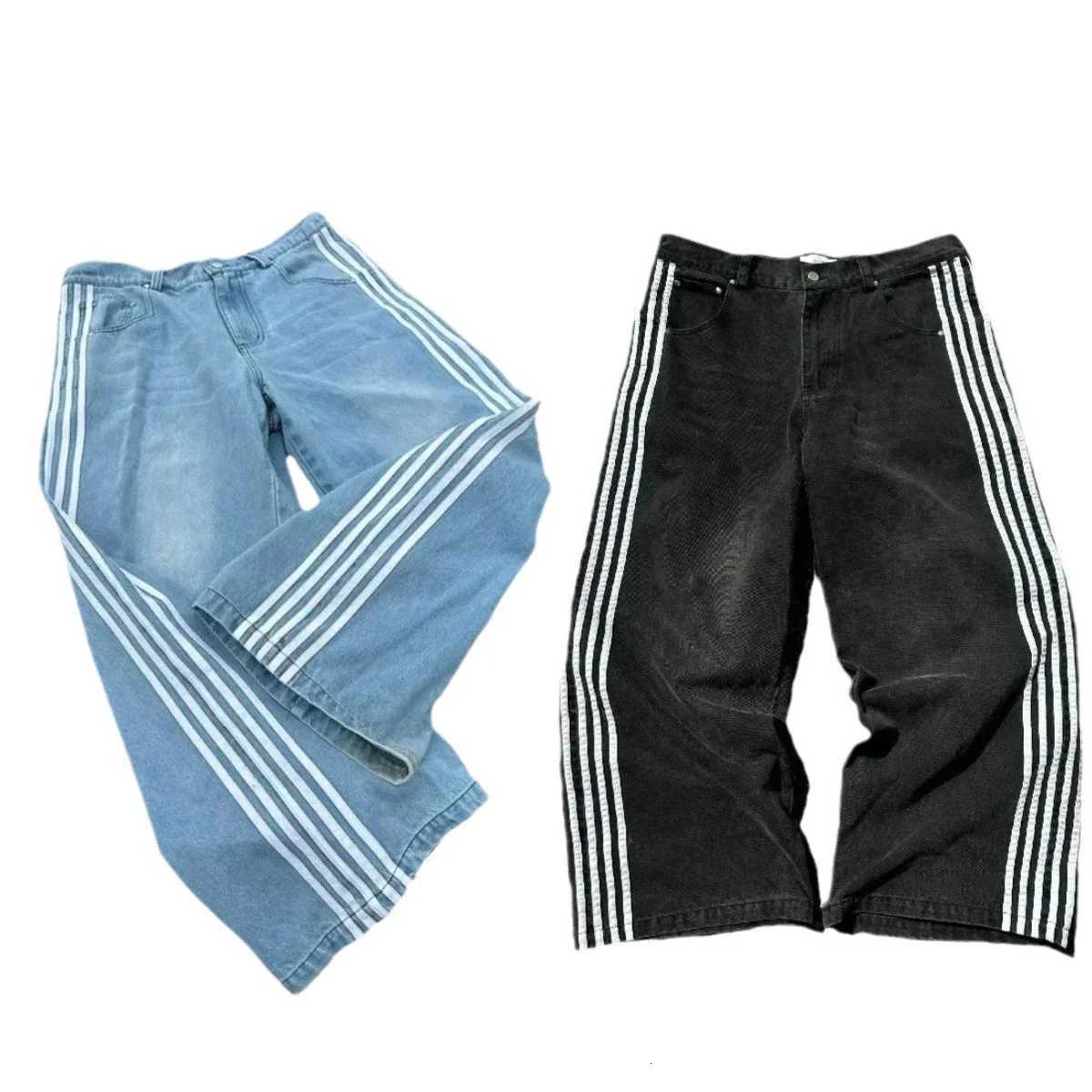 2025 1 Y2k Retro Personalized Striped Street Jeans Fashionable Wide Leg Pants Loose and Comfortable Hiphop Casual Pants1 Y251105