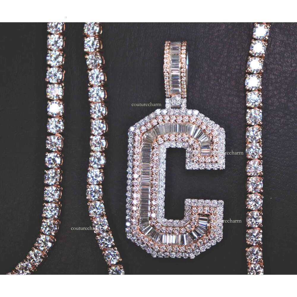 Quality Name Initial C Moissanite Baguette Sier Letter Pendant Gifts and Daily Necessities