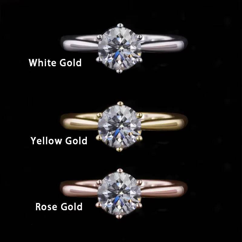 Top Sale Speedin Jewelry Classic 6 Claws Solitaire Gold Ring CVD HPHT Round Lab Diamond Wedding Rings for Women