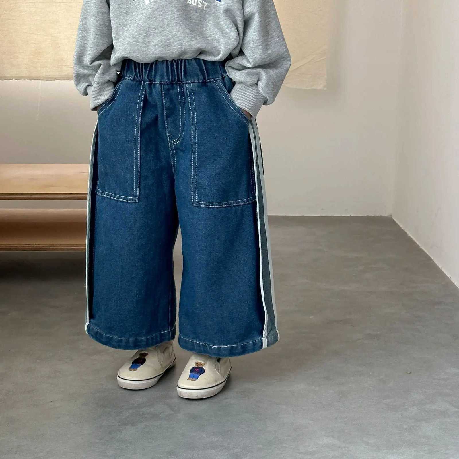 Children Denim Pants Loose Legs 2025 Autumn Kids Boys and Girls Pants Side Slide Casual Pants TrousersT251017