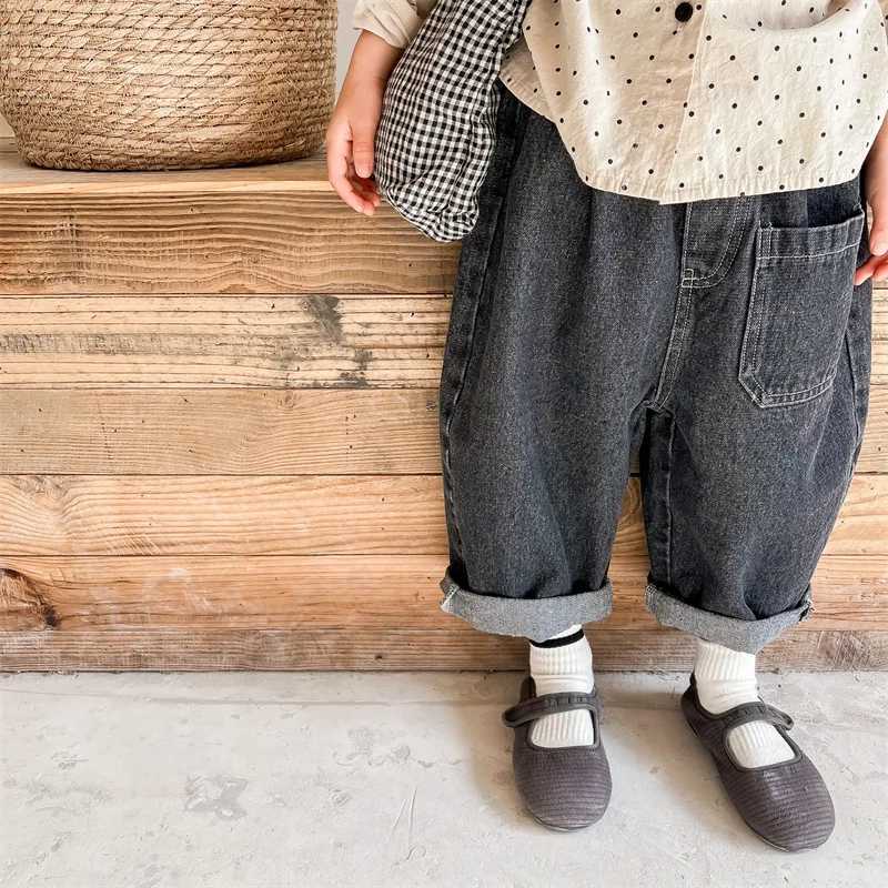 Childrens Loose Denim Pants 2024 Autumn Korean Baby Boys Haren Pants Girls Casual Jeans Kids ClothesT251017
