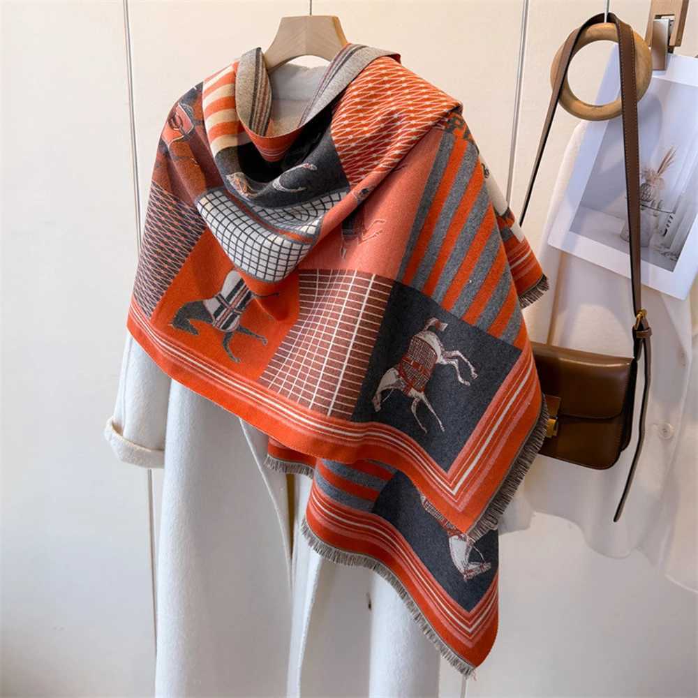 New Horse Print Winter Scarf Women Imitation Cashmere Warm Foulard Lady Scarves Female Thick Soft Shawls Wraps Blanket C251017