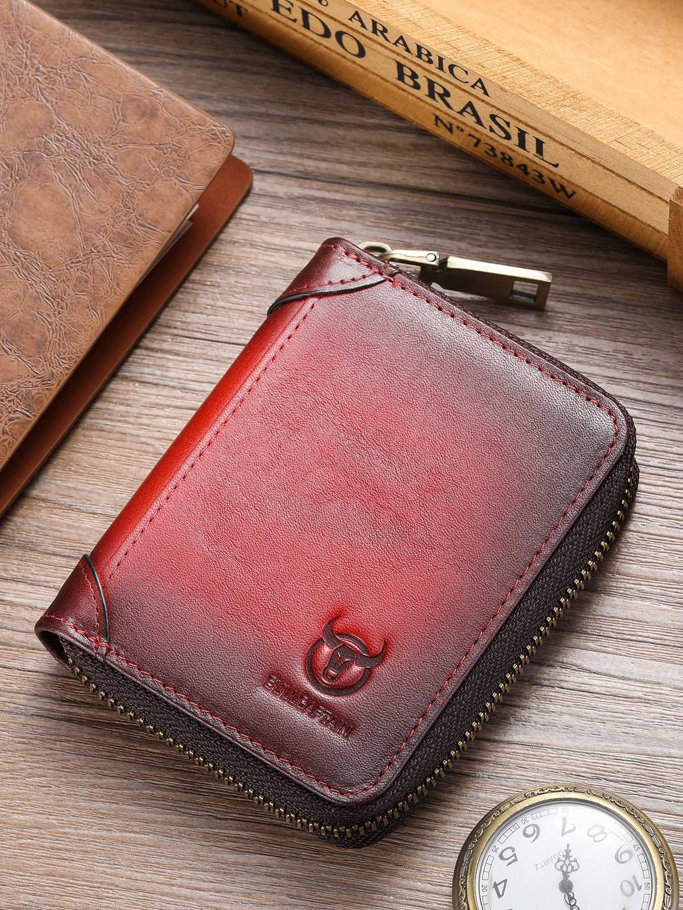 BULLCAPTAIN Men RFID Blocking Bifold Wallet Genuine Leather Card Holder Wallets with 11 Card SlotsW251017