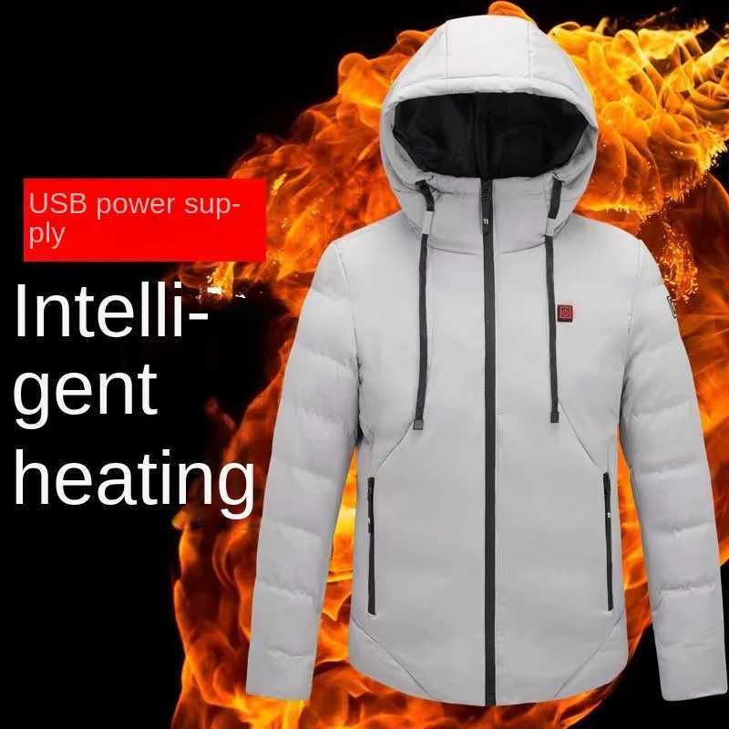 Mens Winter Heating Jacket Smart Zone 5 USB Charging Heating Clothing Mens Waterproof Hooded Parka Warm Safari Hiking Ski Suit H251017