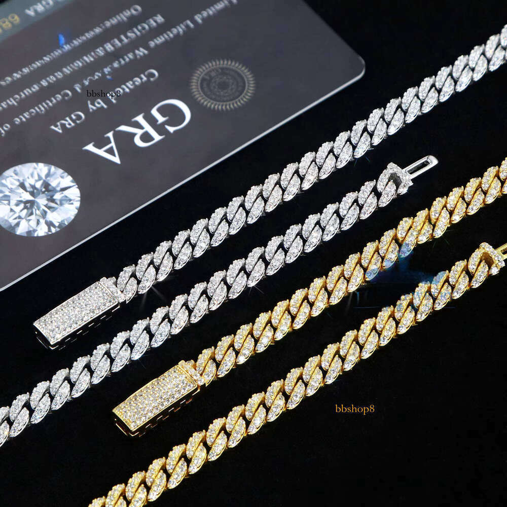 Hip Hop Miami Cuban Link Bracelet Sterling Sier VVS Moissanite 6mm-12mm Wide Iced Out Rapper Jewelry Necklace