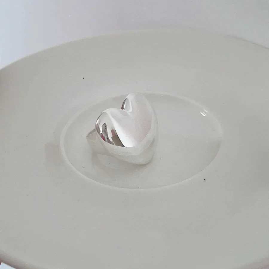 925 Sterling Silver Rings For Women Geometric Fine Jewelry Finger Adjustable Simple Smooth Heart Ring For Party Birthday GiftW251017