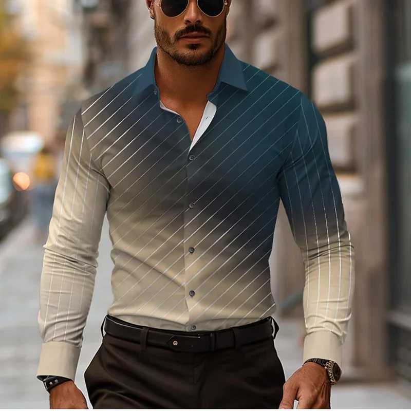 New business casual mens line 3D printed shirt formal spring and summer lapel longsleeved XS5XL stretch fabric shirt 2024 J251017