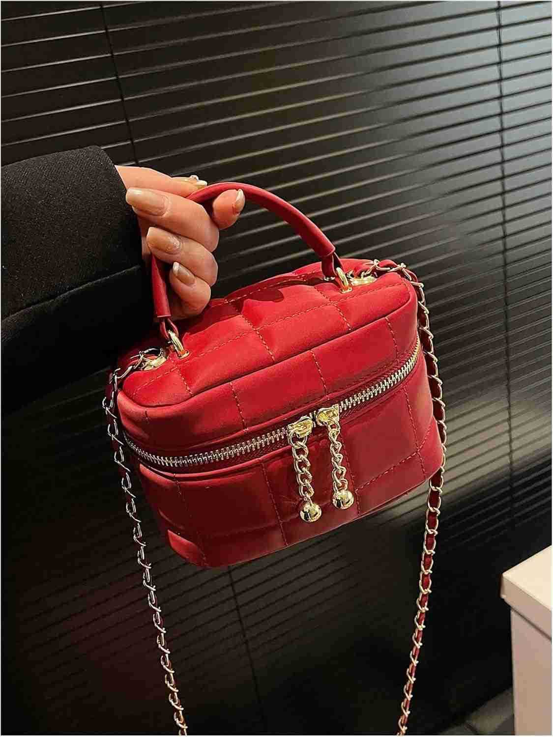 Womens Square Mini Bucket Quilted Crossbody Hobo Bag Satchel Purse with Chain Strap Z251017