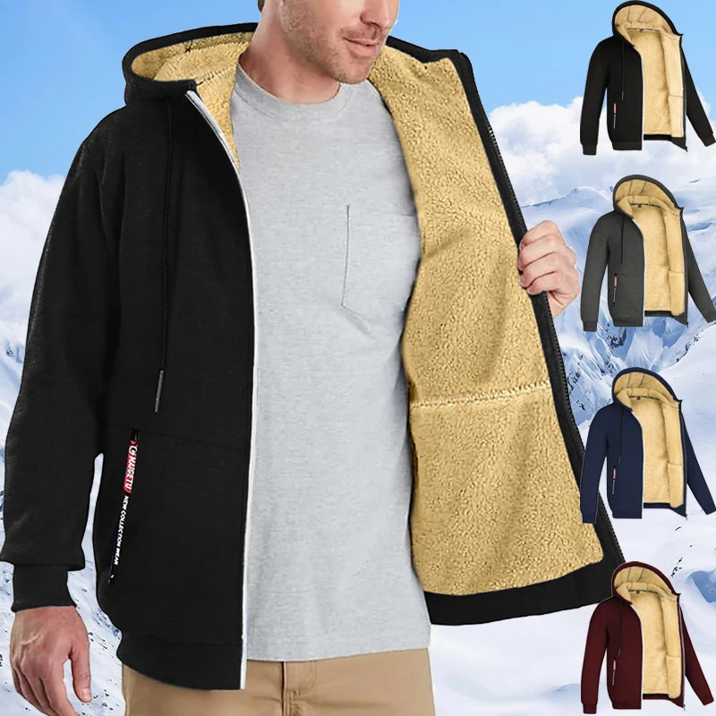 Mens Heavyweight Sherpa Fleece Lined Jackets Coats Windproof Zip Up Hoodie Winter Warm Hooded Sweatshirt Outerwear Outfits Tops 251017