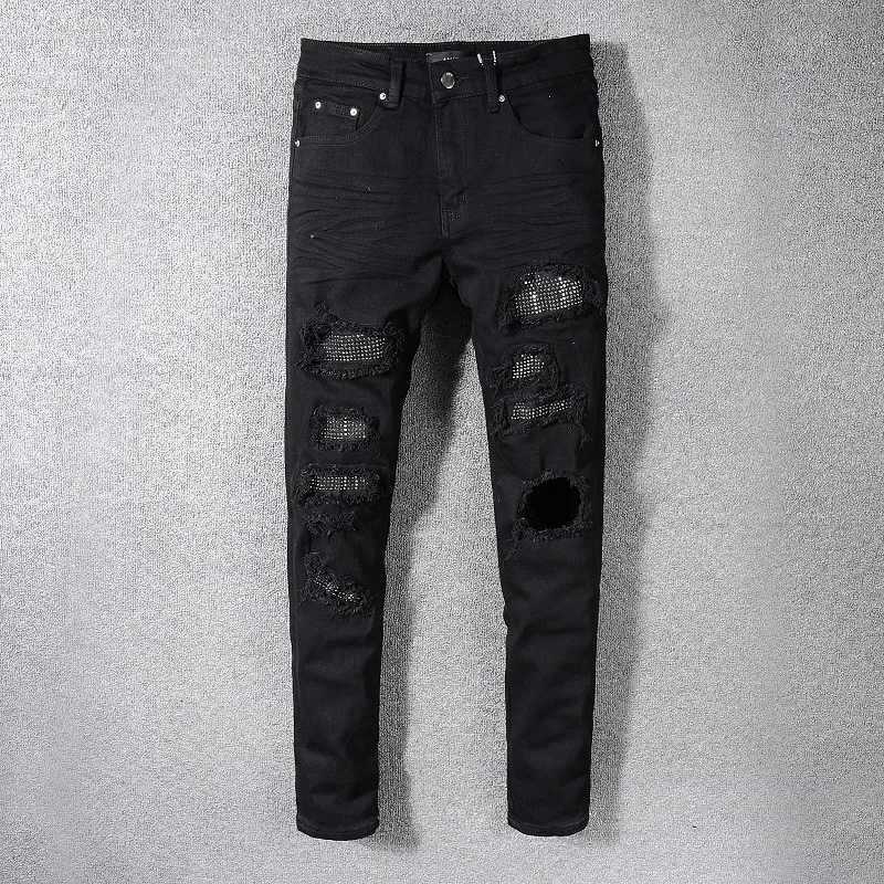 2023 Trendy 1 Style High Street Black Hole Jeans Mens Stretch Slims Smooths Your Silhouette Small Footed Trousers Y251105