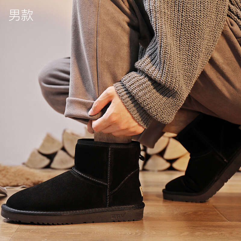 2024 New Genuine Leather Snow Boots Men's Cotton Shoes Warm Fleece Lined Thickened Non-Slip Northeast Outdoor snow boots women