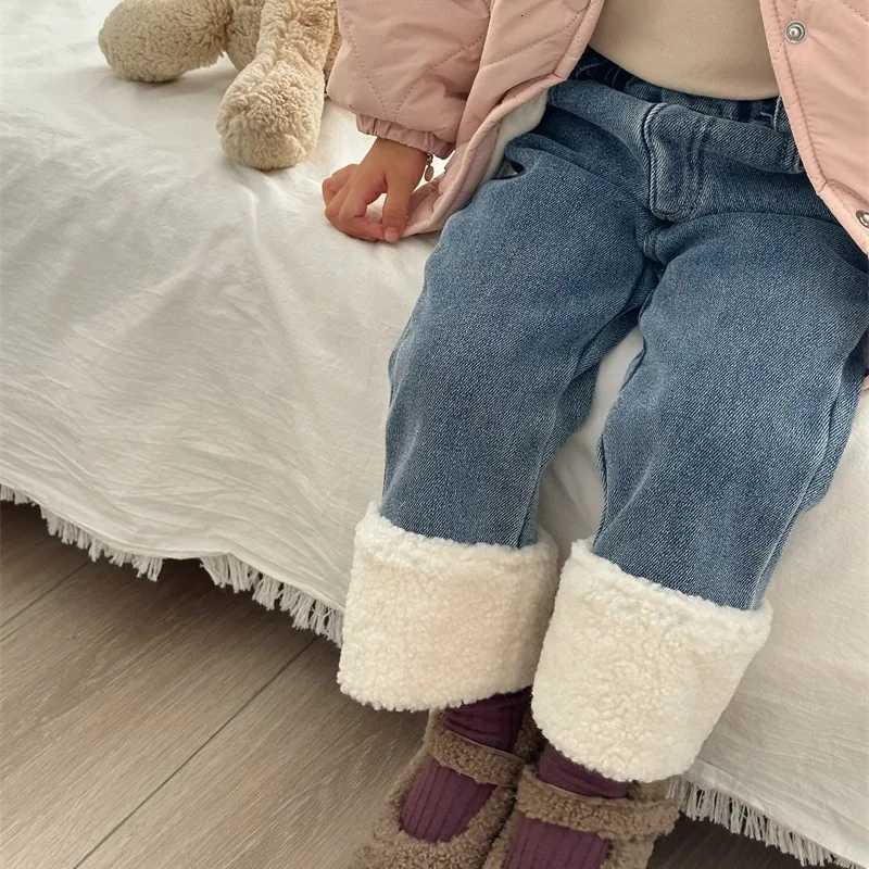 Girl Pant 2023 Winter Children Korean Version Spliced Woolen Pants Plus Fleece Jeans Girl Baby Pants Girl Winter Pant Girl JeanT251017