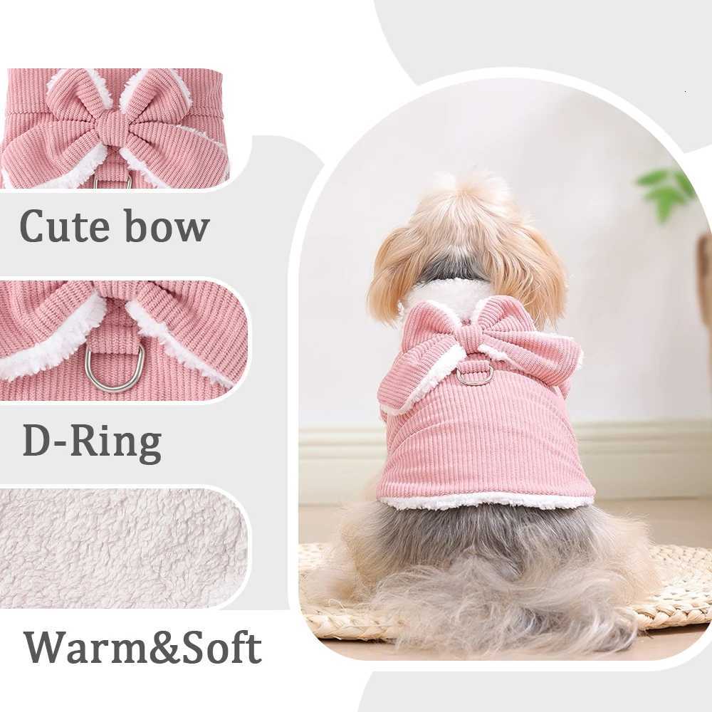 Warm Pet Bow Coat Winter Thicken Fleece Button Clothes For Small Dogs Cats Apparel With Dring Puppy Yorkshire Chihuahua OutfitsW251017