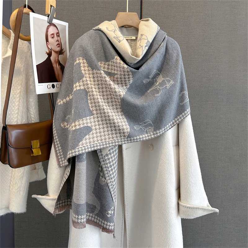 Women Winter Scarf Cashmere Shawls and Wraps Bufandas Horse Print Warm Thick Scarves Blanket for Lady 2025 C251017