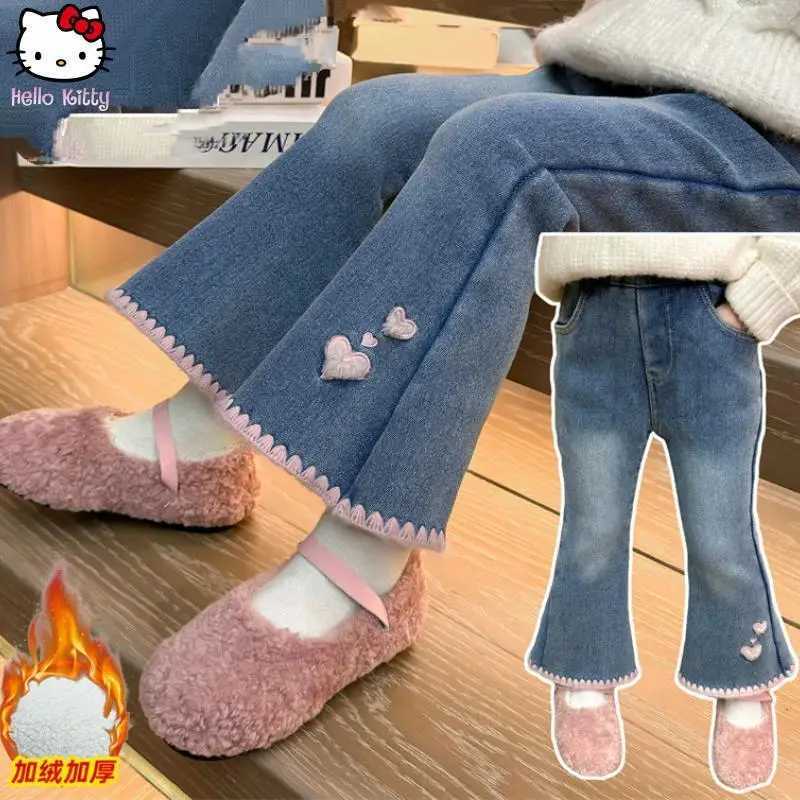 Girls Warm Jeans Cartoon Autumn Winter Korean Version Kawaii Flared Pants New Fashion New Childrens Anime Thickened One PantsT251017